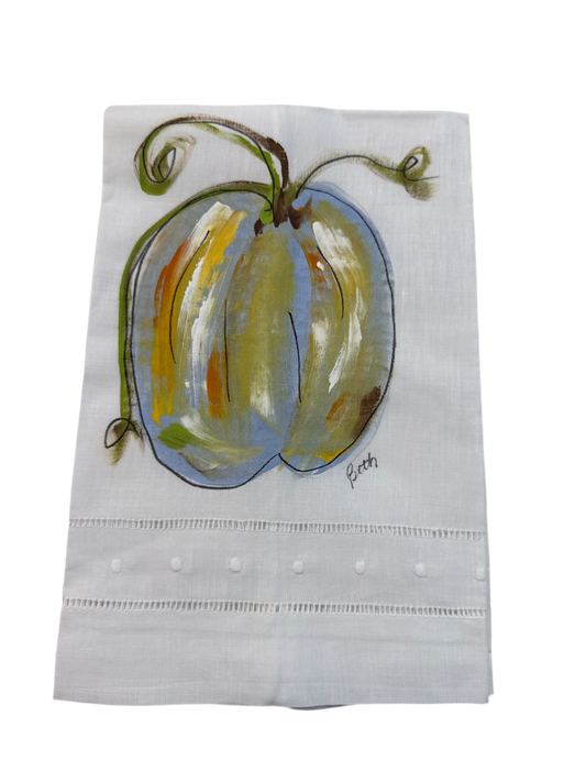 Hand Painted Linen Towels Blue Pumpkin