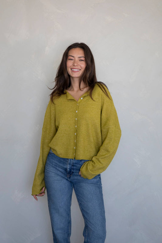 Things Between - Dijon Yellow Piper Cardigan: Dijon Yellow / L
