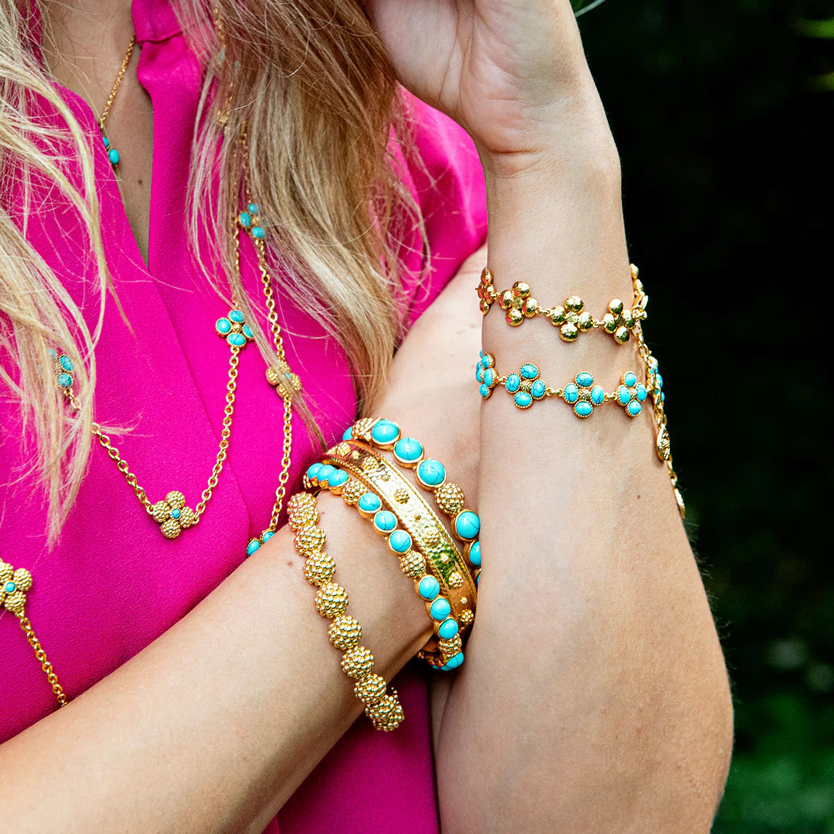 Berry Clover Link Bracelet (7”+ 2” Turquoise)