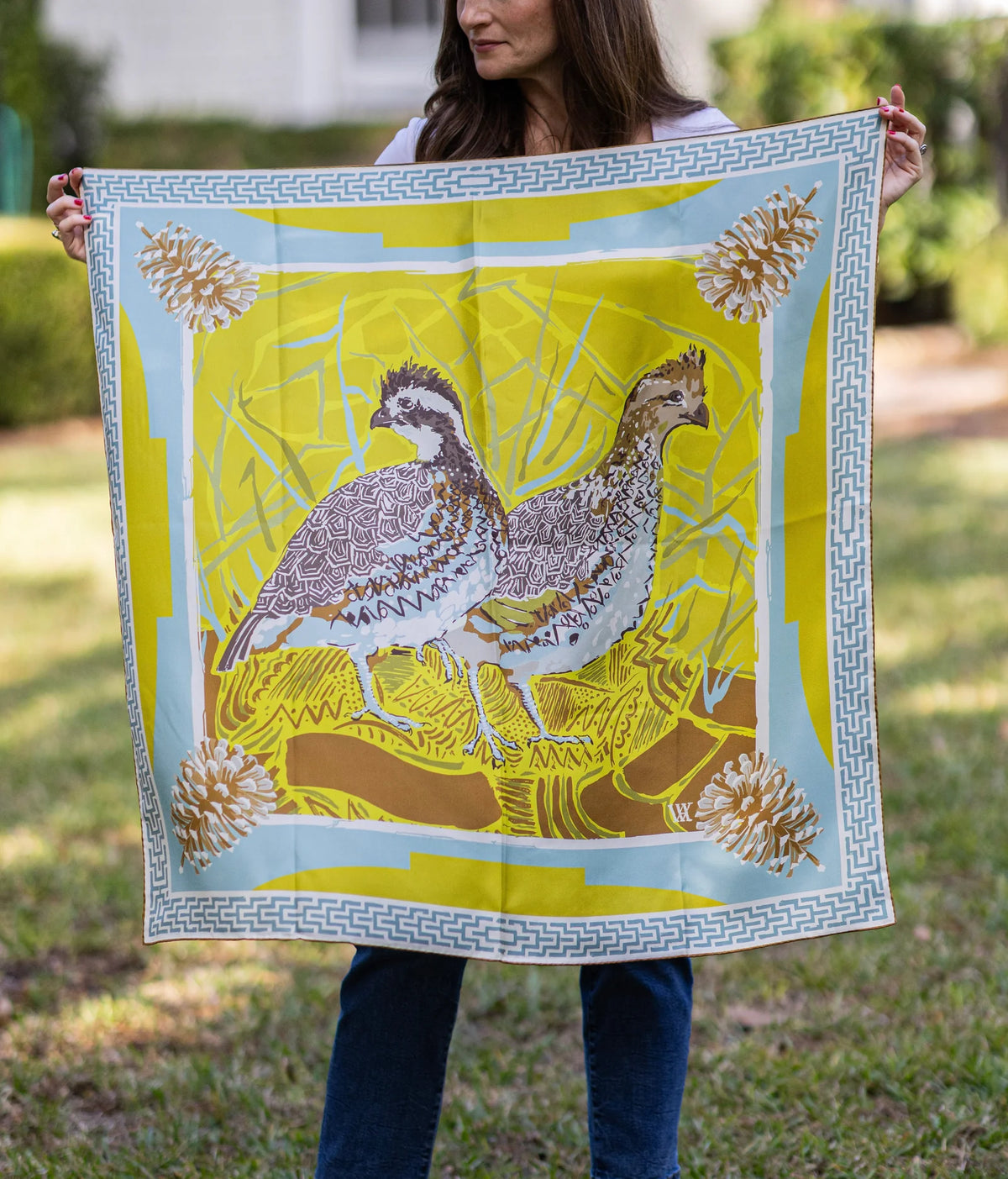 Chartreuse Quail Pair Scarf by Austin Williams