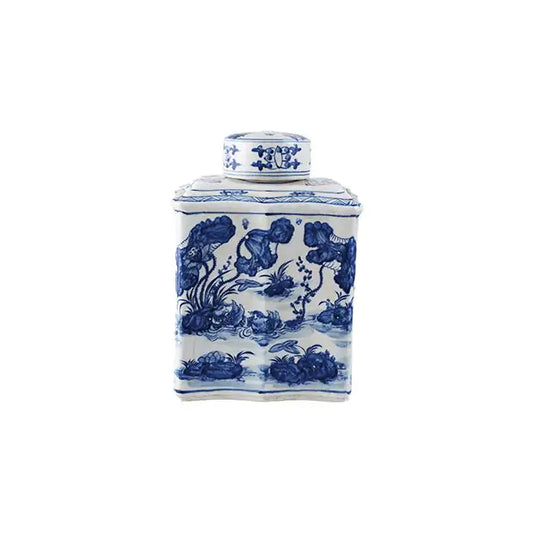 Decorative Hand -Painted Stoneware Vintage Reproduction Ginger Jar w/ Water Landscape