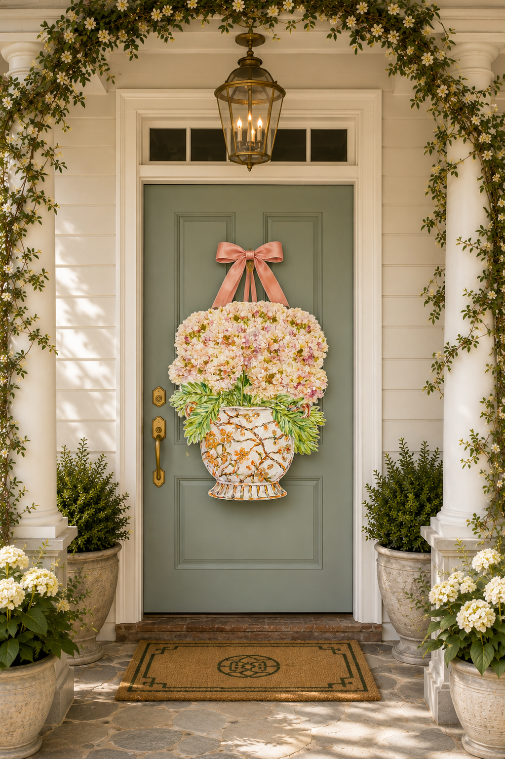 Mid Mod Design LLC - LARGE Designer Hydrangeas Ginger Jar Door Hanger