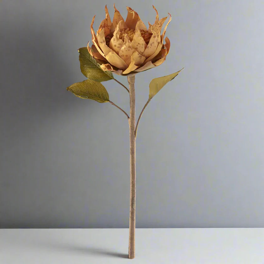 23” Medium Head Butterscotch Yellow Dried Silk Sunflower Stem