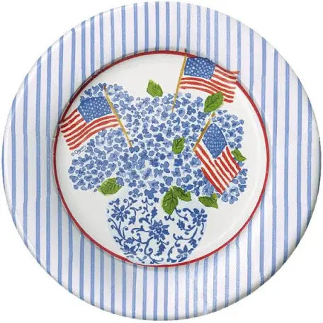 Caspari (Dessert/Salad) Plate/ Flags & Hydrangeas
