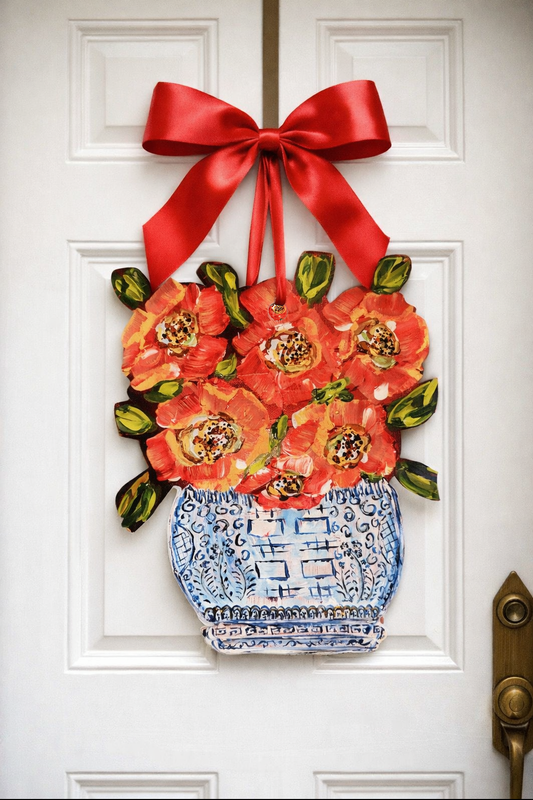 Designer Red Poppies in Ginger Jar Door Hanger