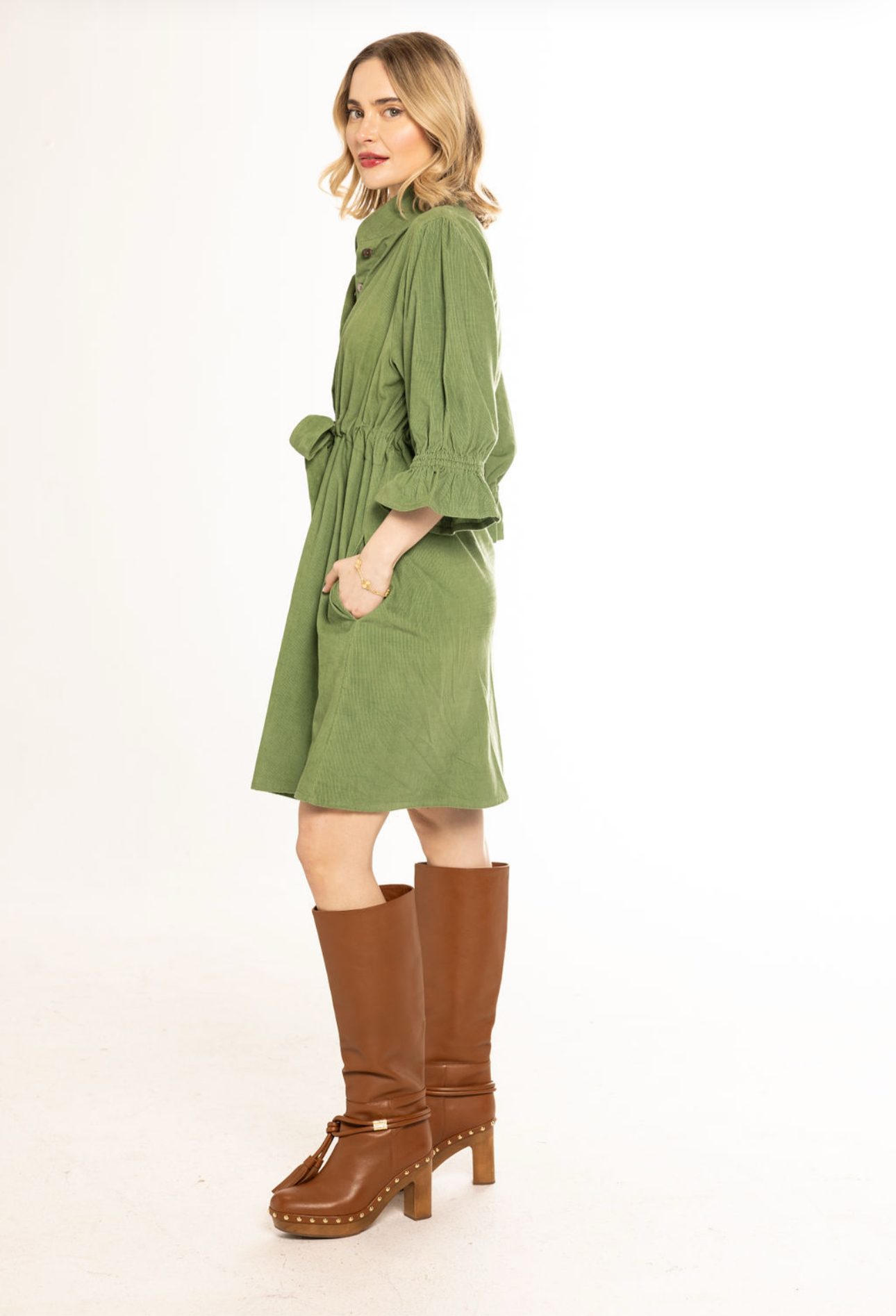 Holly Shae Green Corduroy Dress Youre Invited Too/ dba The Iron Place Holly Shae Green Corduroy Dress Youre Invited Too/ dba The Iron Place