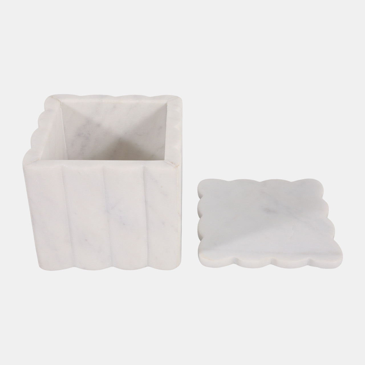 5” Scalloped Marble Box in White