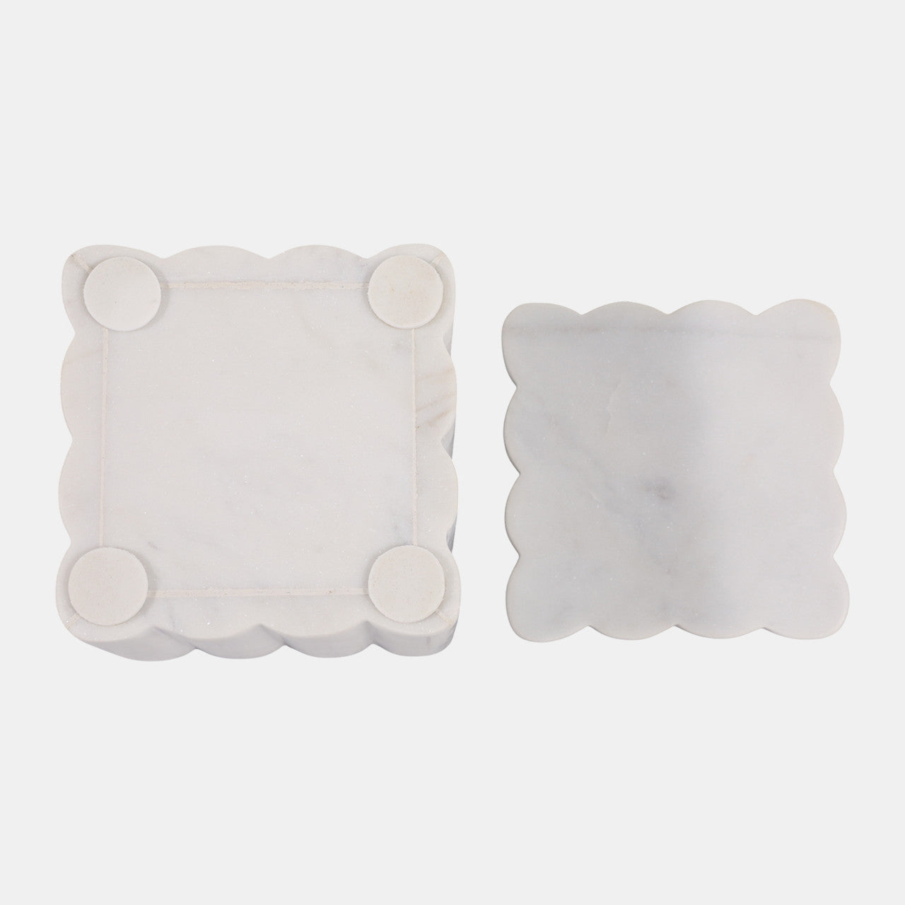 5” Scalloped Marble Box in White