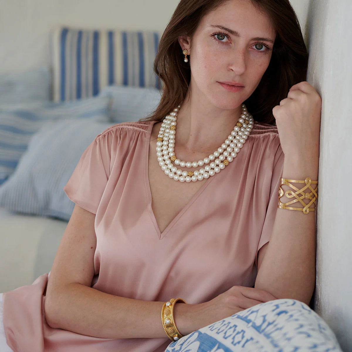 Berry Bead Triple Strand Necklace, 18"+2'' - Pearl