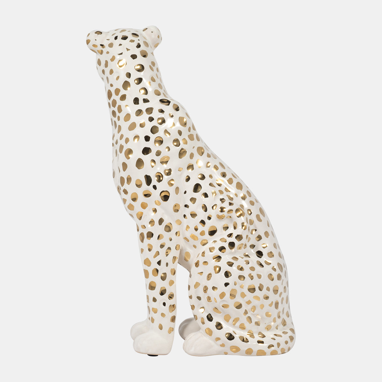 11” Sitting Leopard(White & Gold)