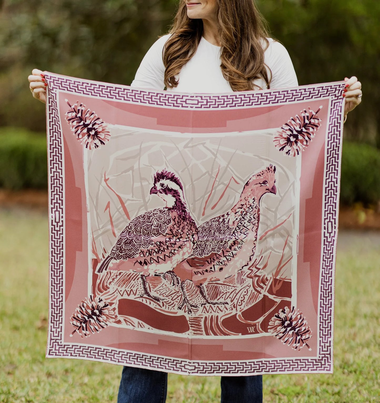 Austin Williams Dusty Rose Quail Pair Scarf