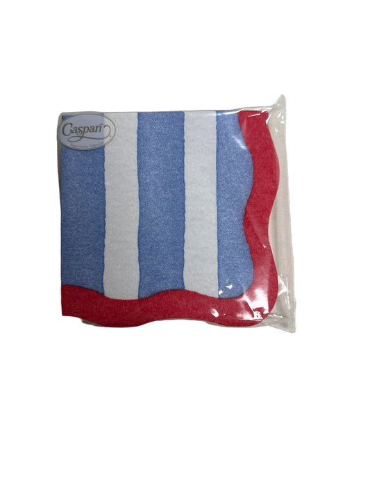 Caspari Cocktail Napkin Cafe Stripe Scallop Blue & Red