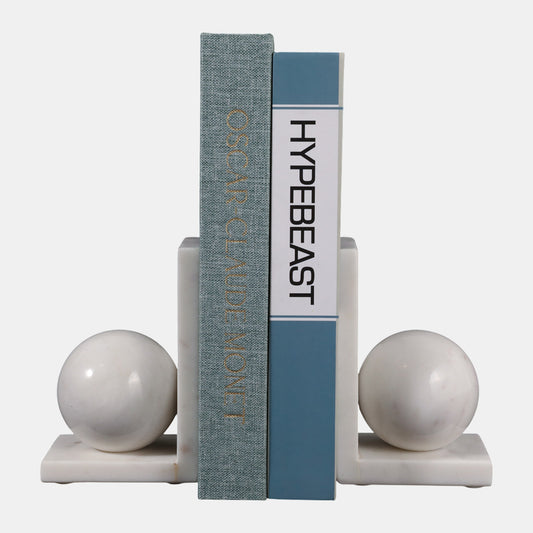 6” Marble Bookends Set w/ 3” Orb