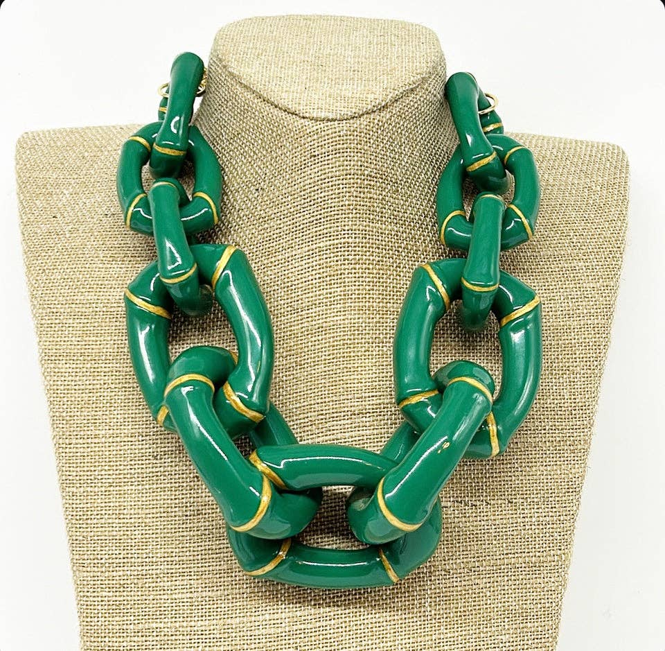 Parker Kennedy - Jewelry Collection - "The Michelle"-  Bamboo Link Necklace  - Green