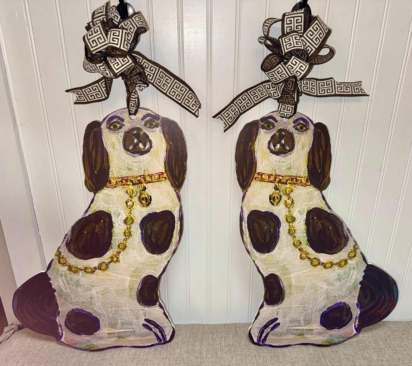 Pair of Designer Staffie Dog Door Hangers 