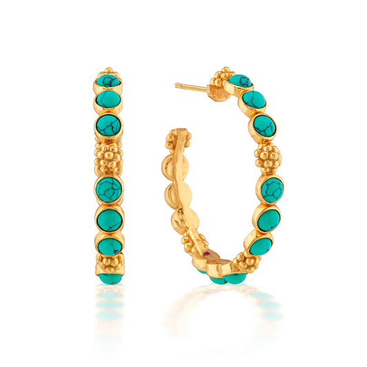 Berry Gem Medium Hoop Earrings (Turquoise)