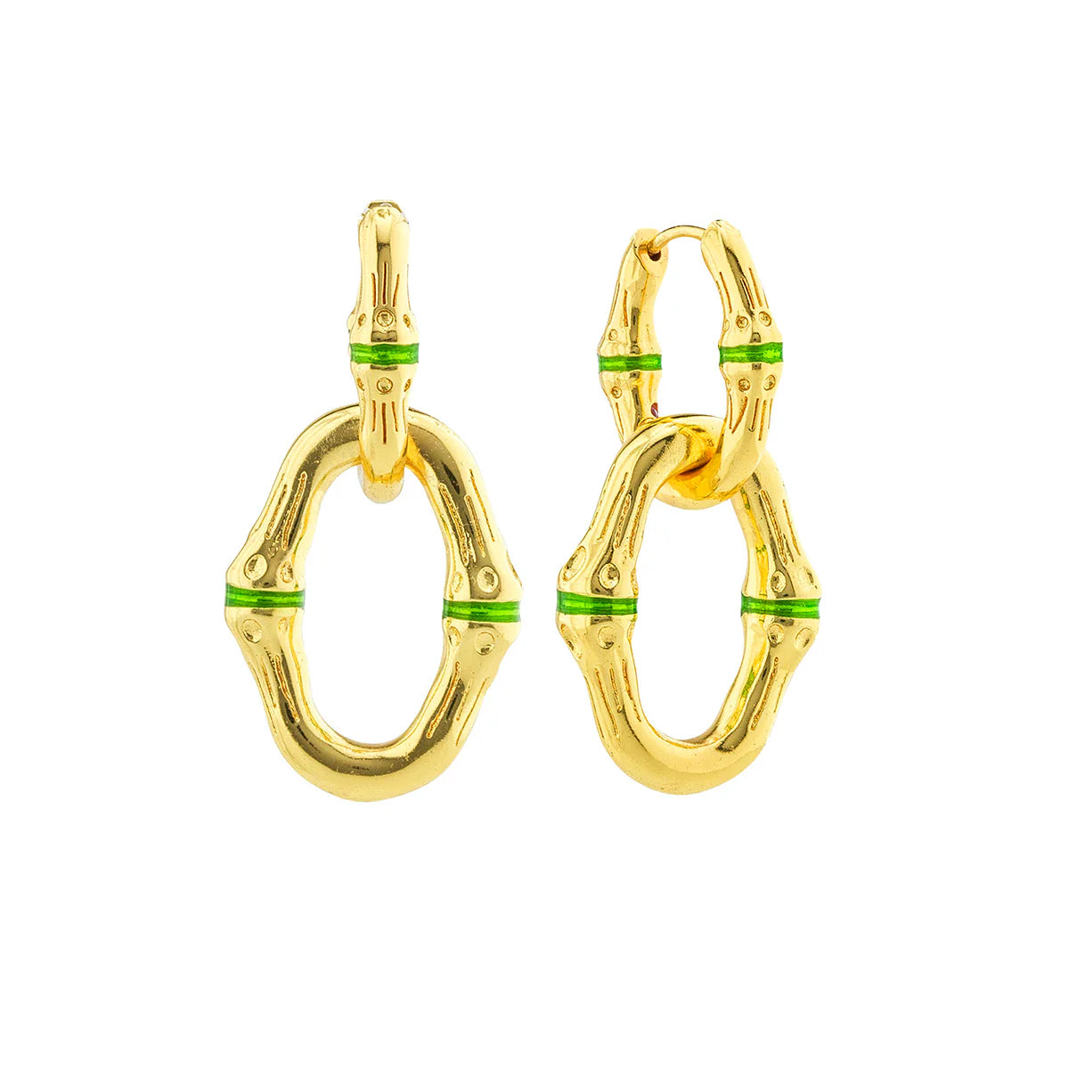 BANGKOK BAMBOO
Link Earrings - Gold/Green Enamel