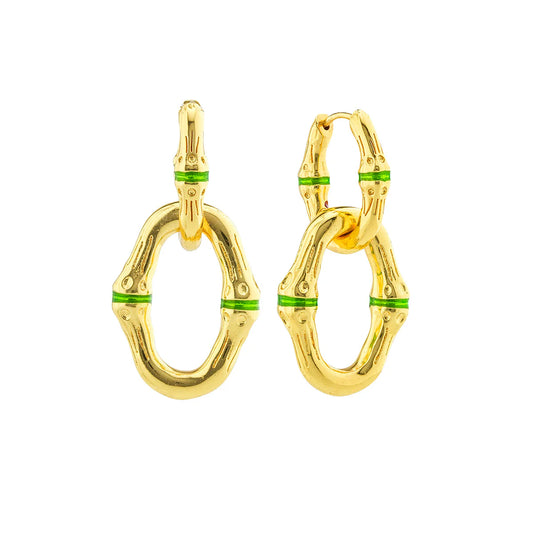 BANGKOK BAMBOO
Link Earrings - Gold/Green Enamel