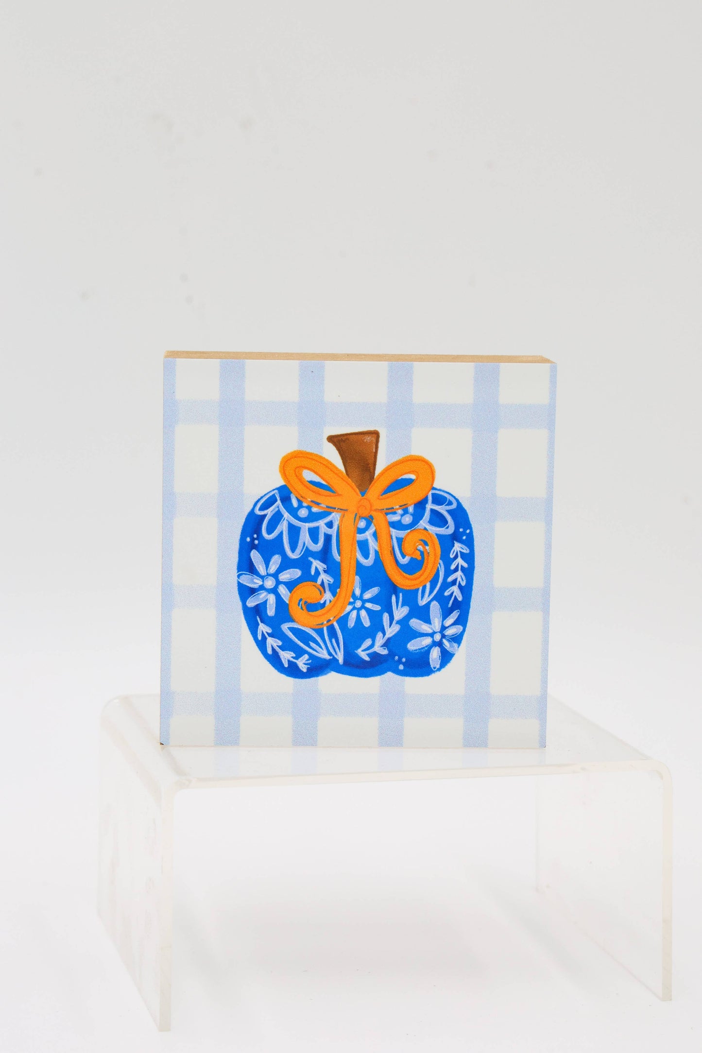 Blue Chinoiserie Bow Pumpkin 4x4 Block