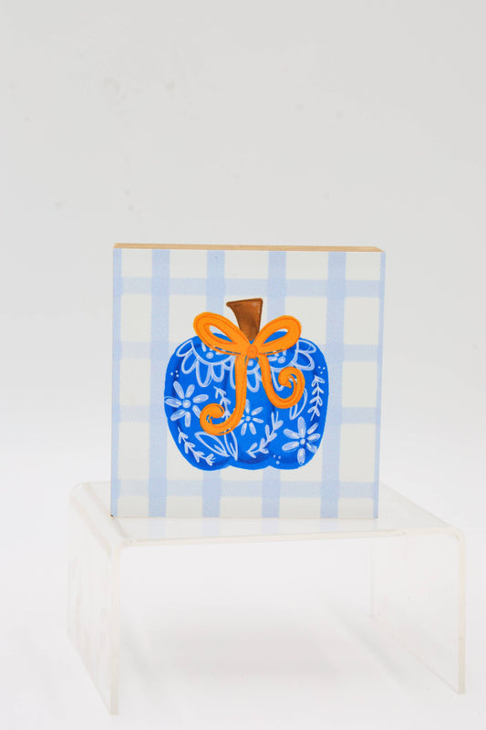 Blue Chinoiserie Bow Pumpkin 4x4 Block