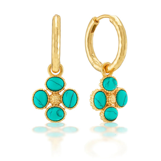 Berry Clover Hoop Earrings with Double Sided Turquoise Charm
