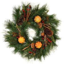 24” Long Needle Pine Wreath(Mixed Cedar Cone Berry Fruits)