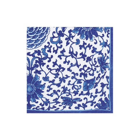 Caspari Cocktail Napkin/ Indigo Garden Blue & White
