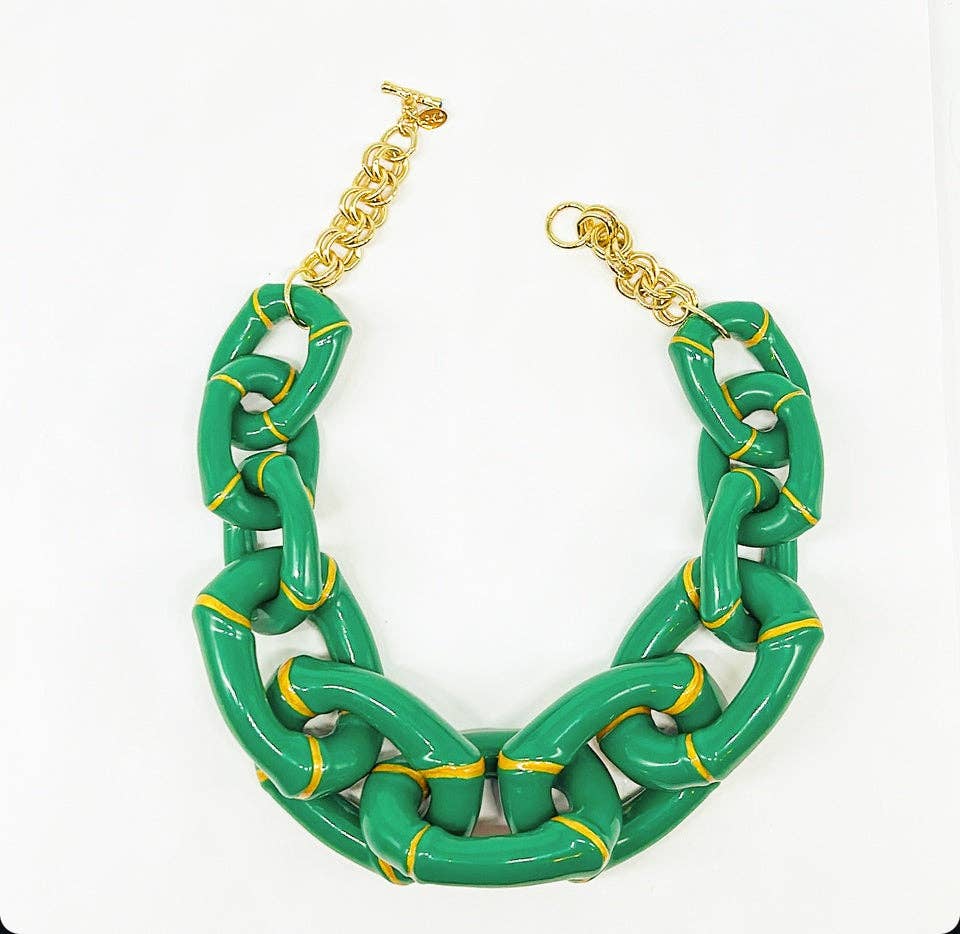 Parker Kennedy - Jewelry Collection - "The Michelle"-  Bamboo Link Necklace  - Green