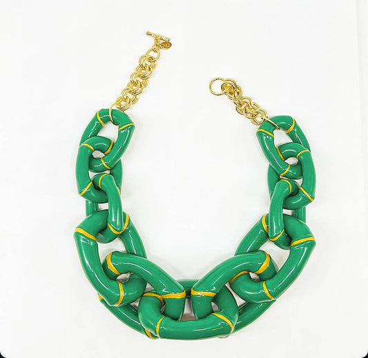 Parker Kennedy - Jewelry Collection - "The Michelle"-  Bamboo Link Necklace  - Green