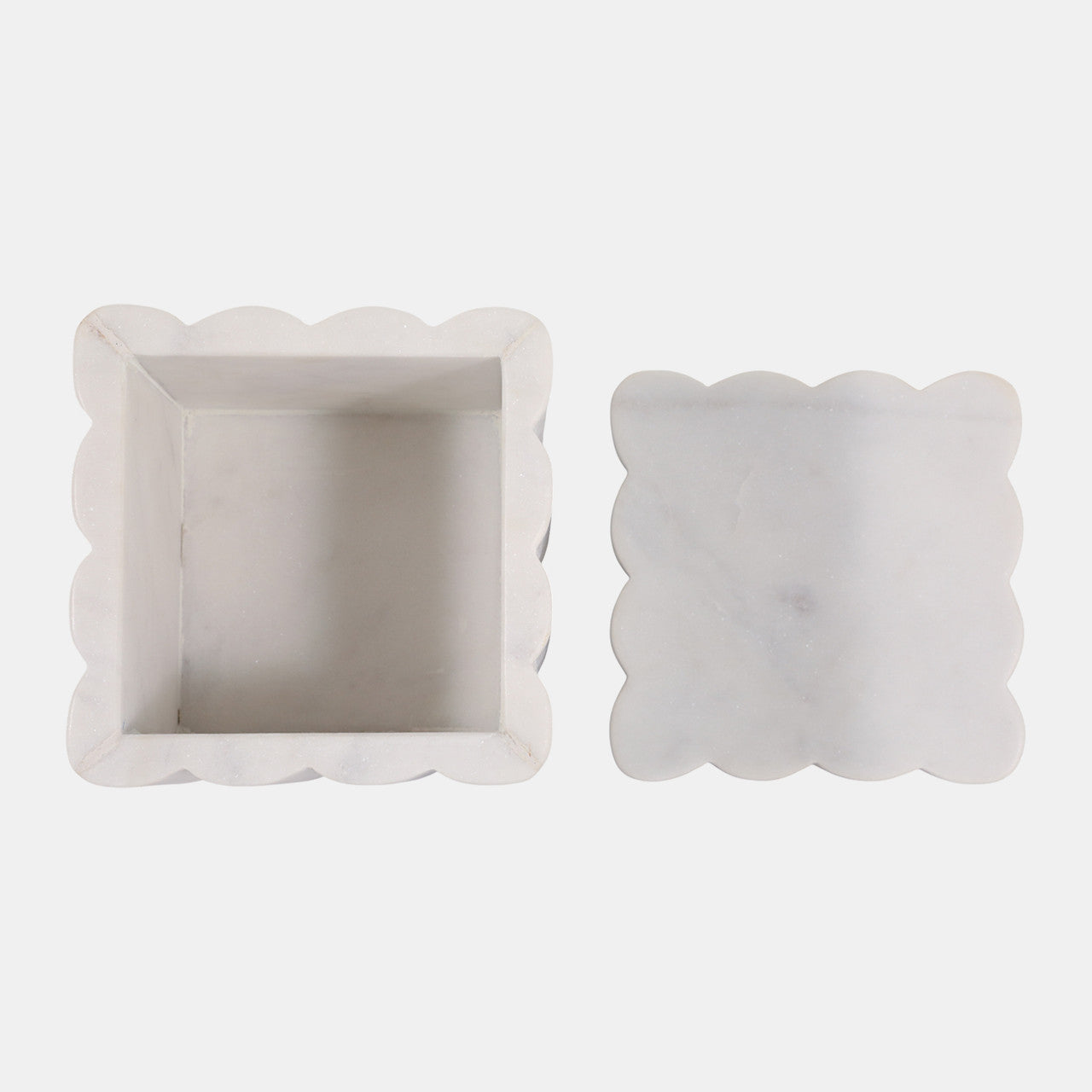 5” Scalloped Marble Box in White