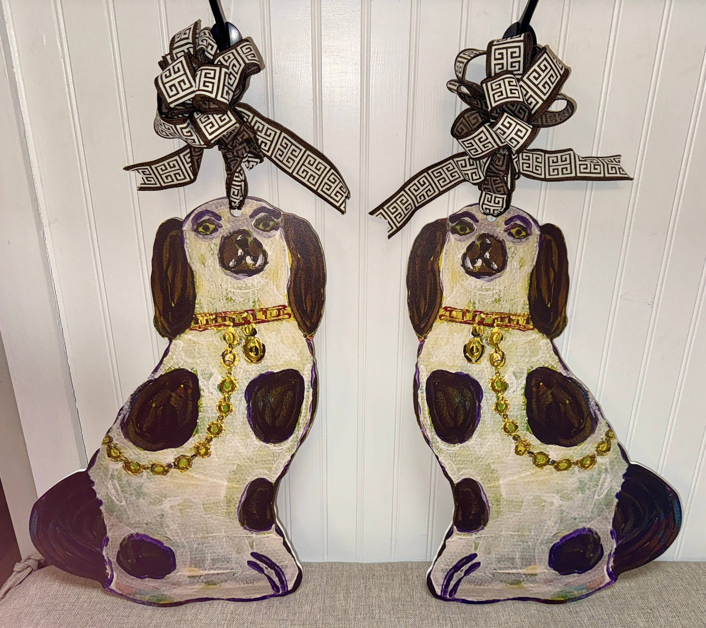Pair of Designer Staffie Dog Door Hangers 