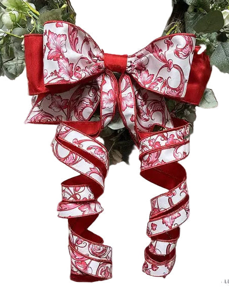 Taffeta Red & White Chinoiserie Bow (Premade)