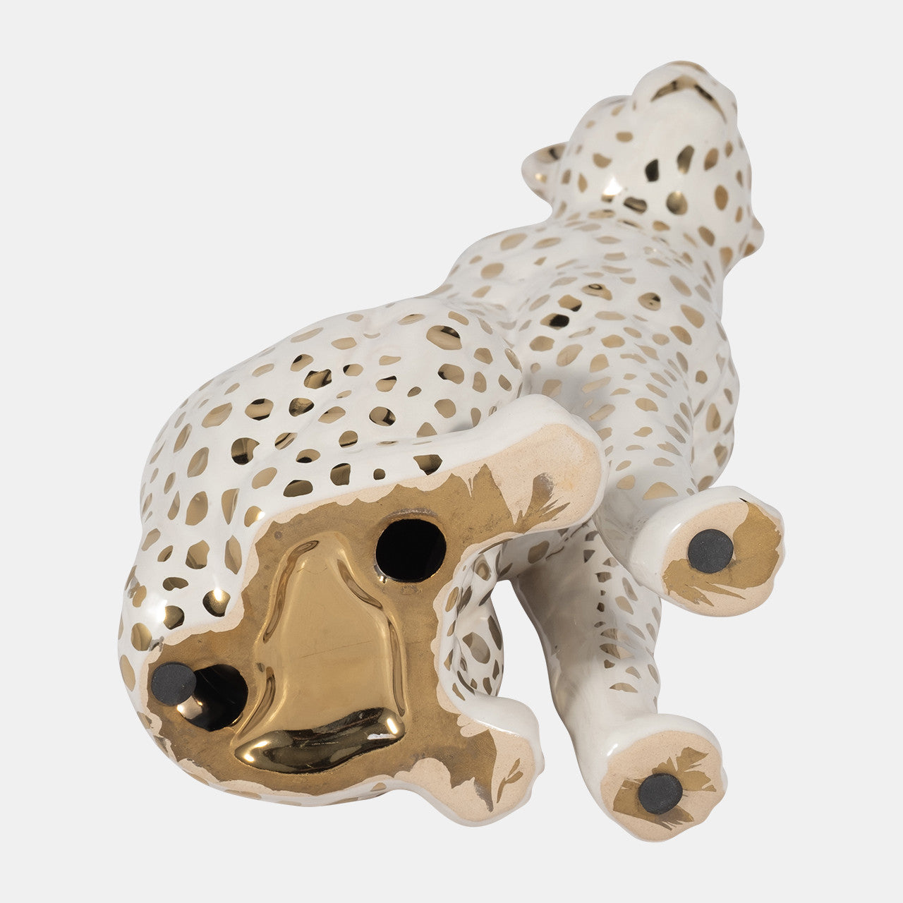 11” Sitting Leopard(White & Gold)