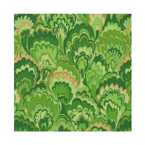Caspari Cocktail Napkins Marbled Ceramica Green