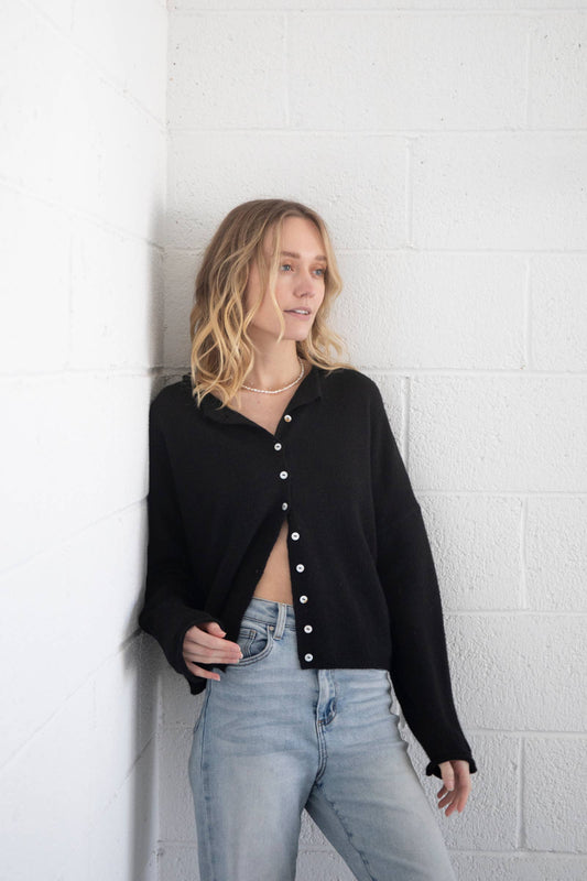 Things Between - Black Piper Cardigan: Black / Small