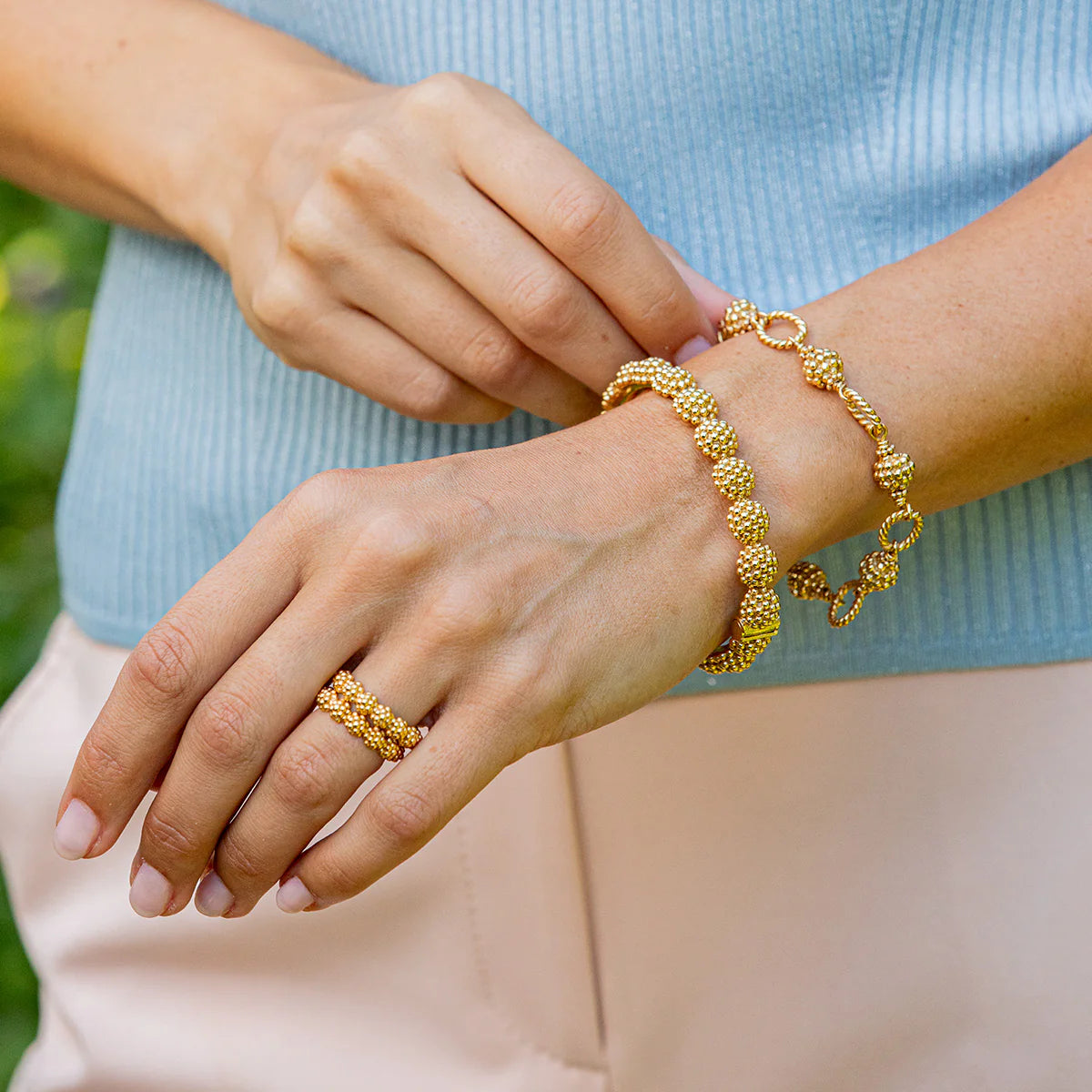 Berry & Bead Bracelet (7”+2” Gold)