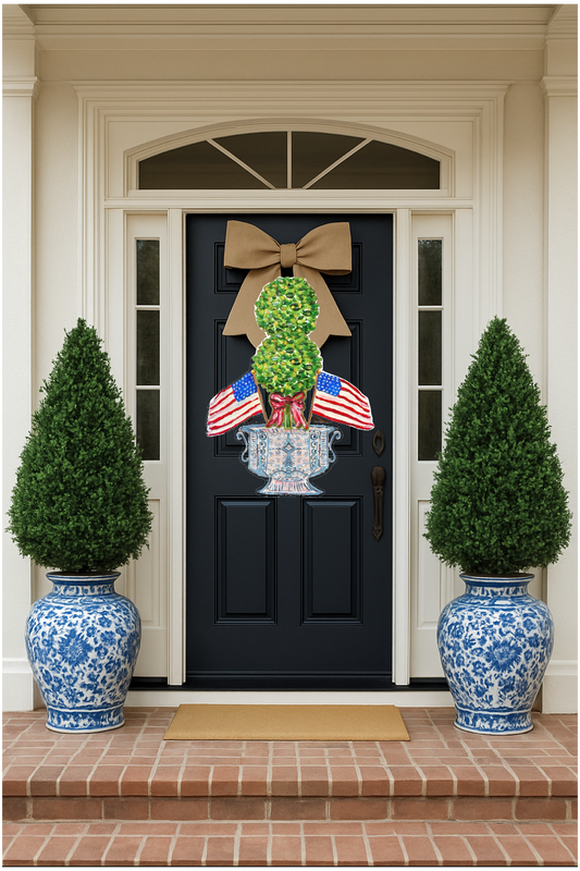 Patriotic Topiary in Ginger Jar Door Hanger