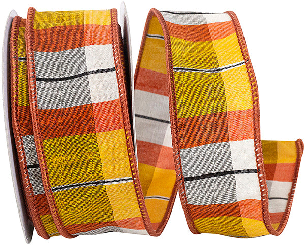Orange Dupioni Plaid Ribbon Roll