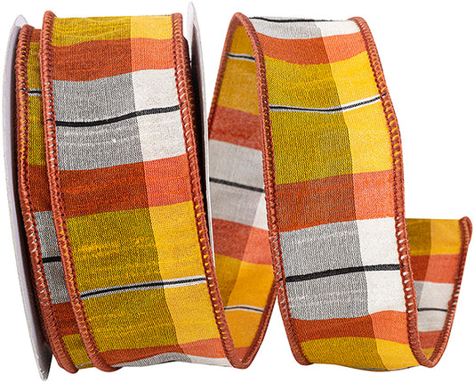 Orange Dupioni Plaid Ribbon Roll
