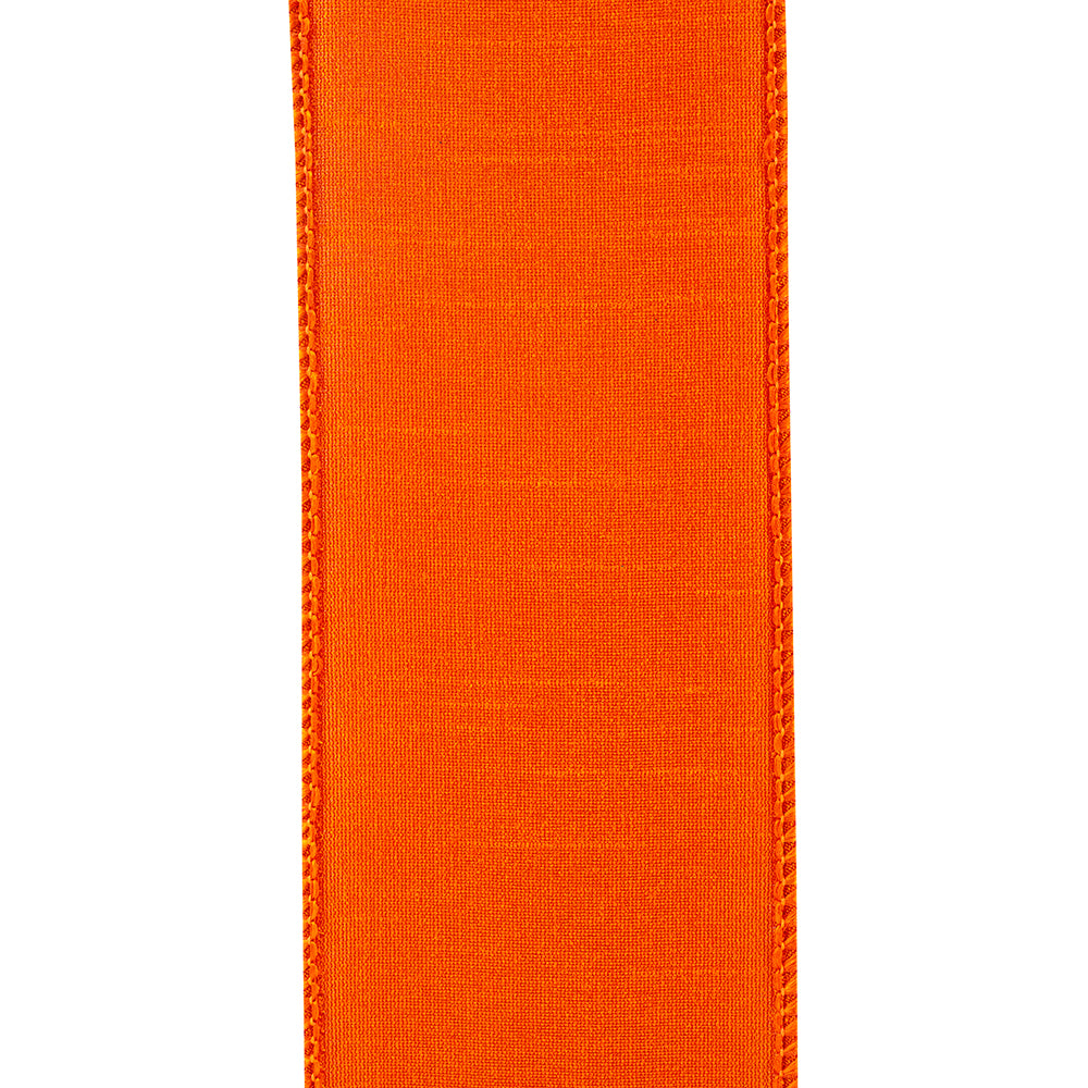 Tangerine DUPIONI FLAME WIRED EDGE RIBBON Roll