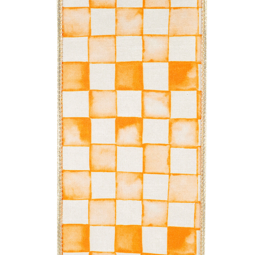 Vintage Check Dupioni Orange & White Ribbon Roll