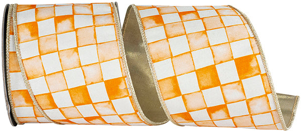 Vintage Check Dupioni Orange & White Ribbon Roll