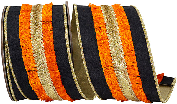 Black & Orange Fringe Trimmed Deluxe Ribbon Roll