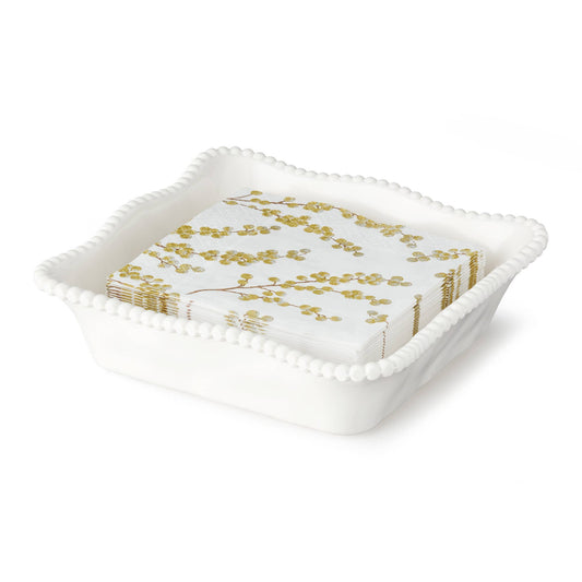 Certified International - Perlette Cream HW Melamine Cocktail Napkin Holder 7x7x2.25