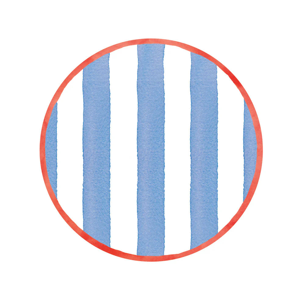 Caspari (Salad/Dessert) Plate/ Cafe Stripe Blue & Red