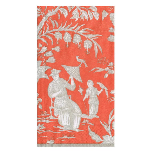 Caspari Guest Napkin/ Silk Road Toile Mandarin