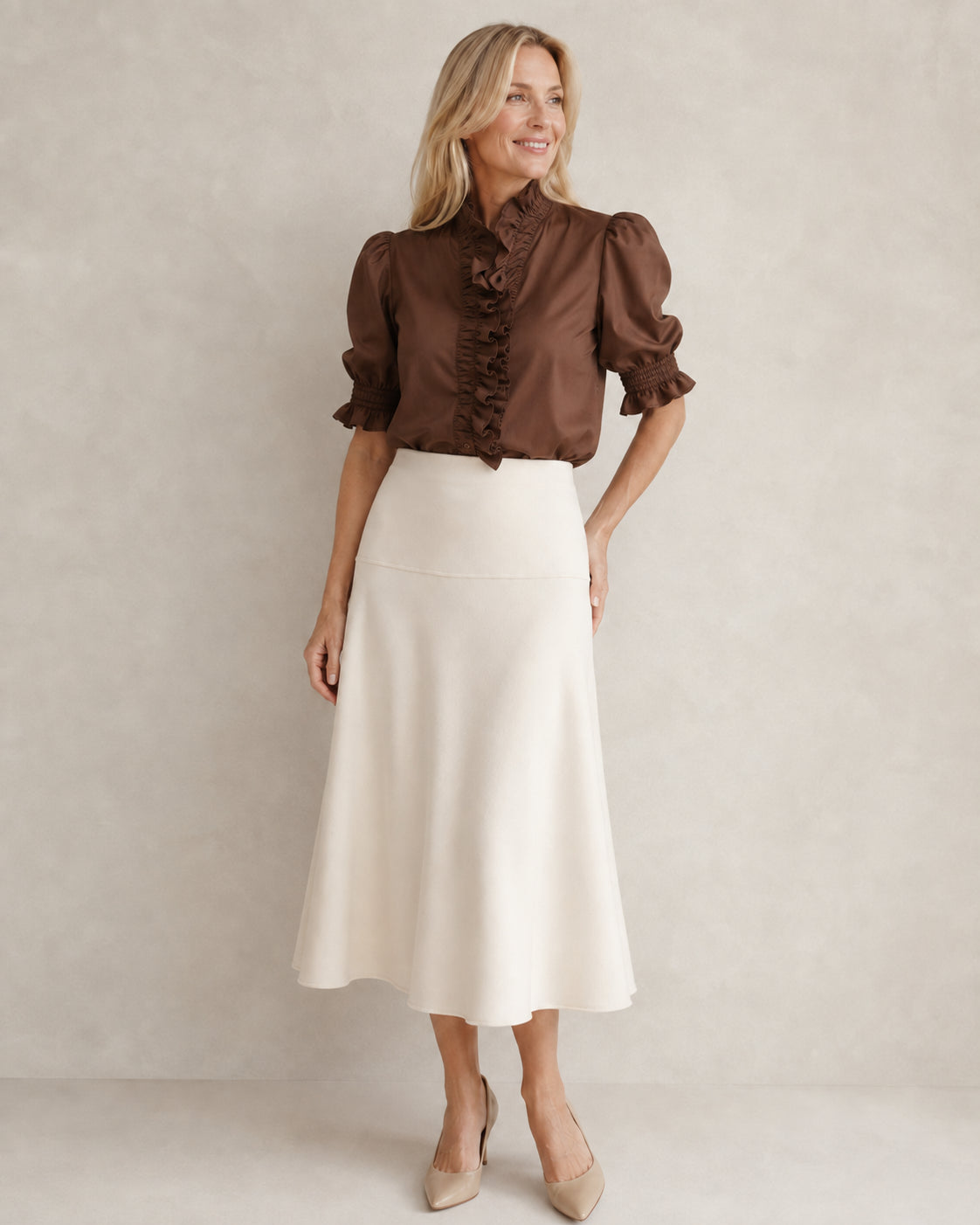 The Nan Knit Midi Skirt | Cream Blend