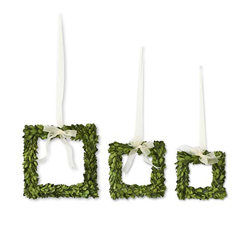 Square Double Sided Preserved Boxwood Wreaths w/ Ribbon (3 Sizes)