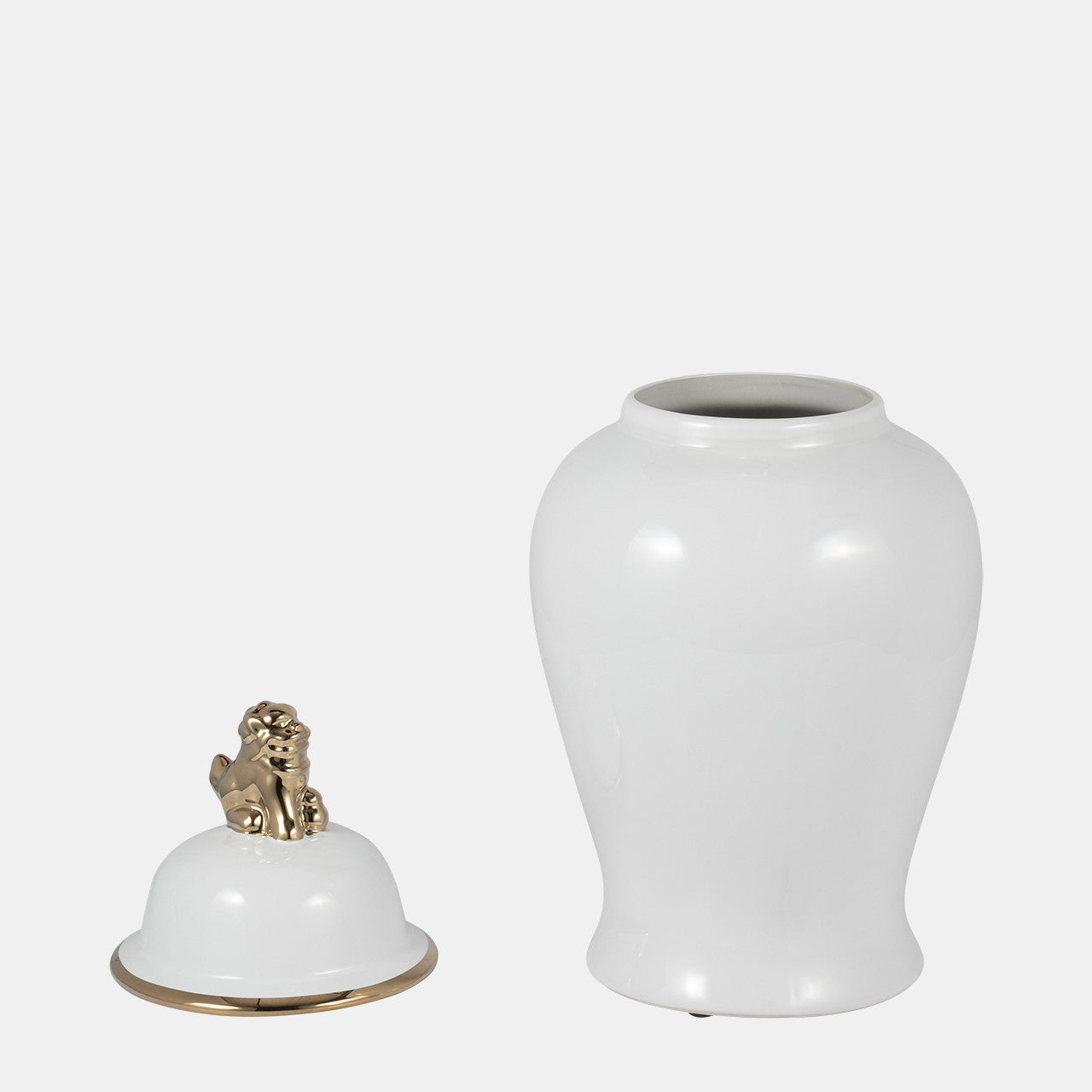 18” Lion Head Temple Jar (White/Gold)