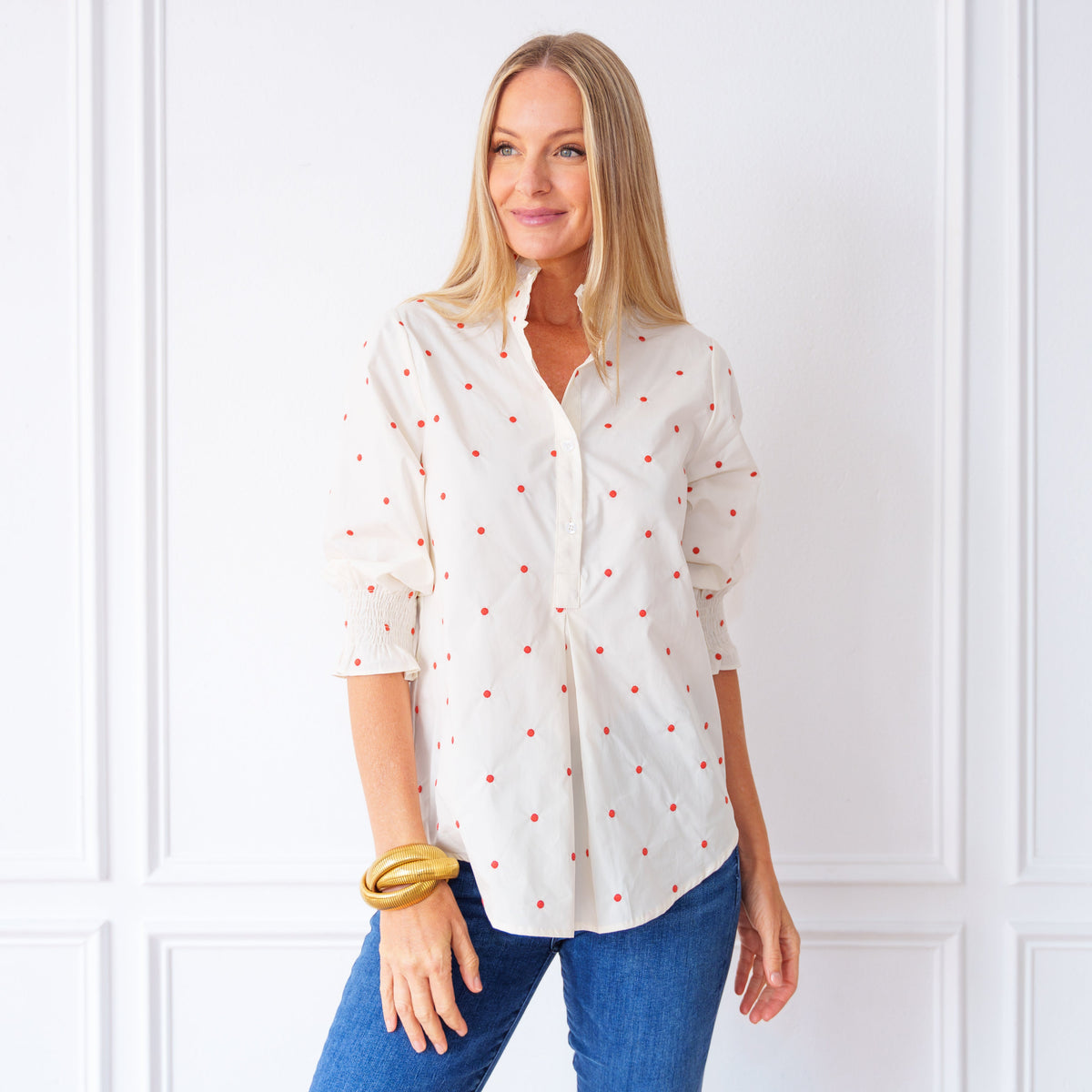 Kimberly Polkadot Top Cream
